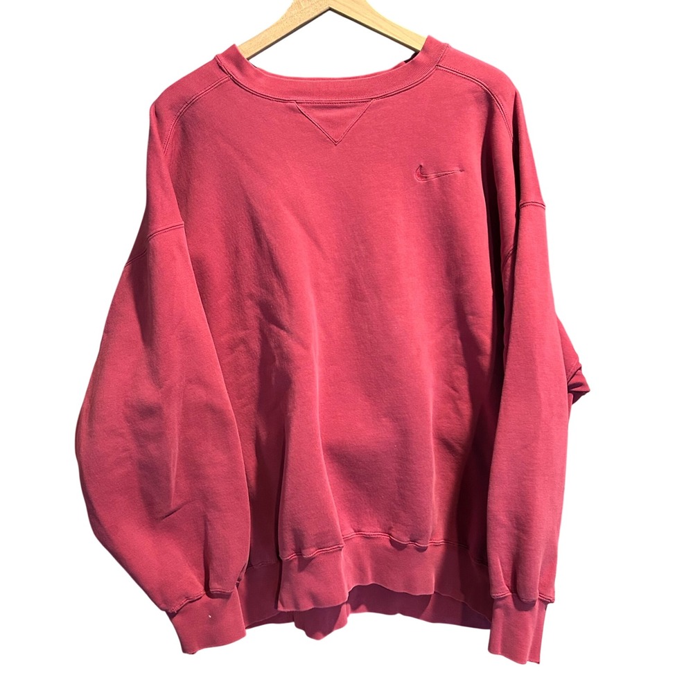 Vintage Nike Crewneck Sweatshirt Mens XL Pink Red Embroidered Swoosh Boxy Fit